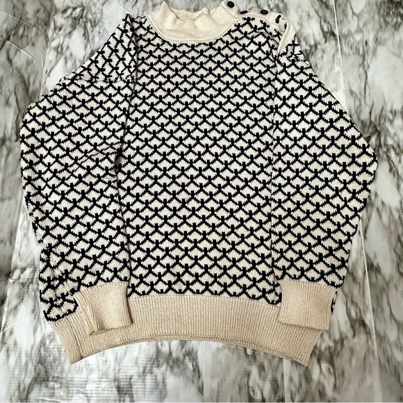 Cream Knit Sweater with Button Accents Vintage 90’s Hand Loomed High Neck Cozy - Picture 3 of 9